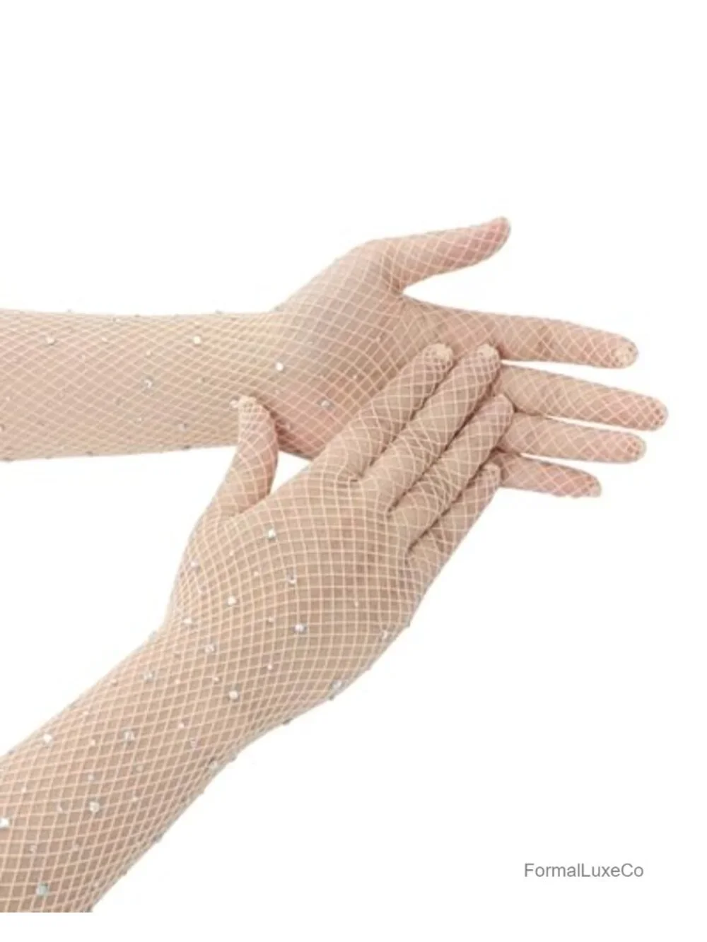 Long Fishnet Rhinestone Gloves, Sparkly Elbow Length Mesh Opera Gloves